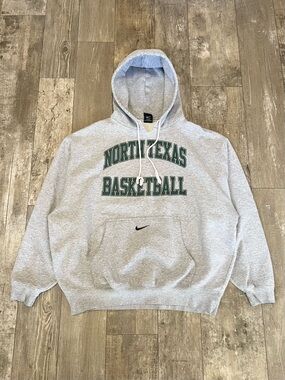 NIKE Vintage Y2K North Texas Basketball Center Swoosh Boxy Hoodie Mens XL Grey